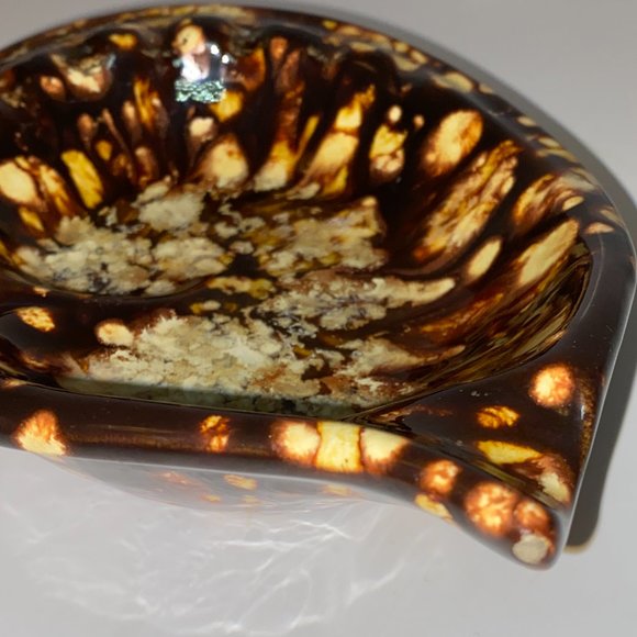 Art Pottery Ceramic Glazed Ashtray Vintage 1980s Handmade Signed Brown Speckled - Picture 4 of 6